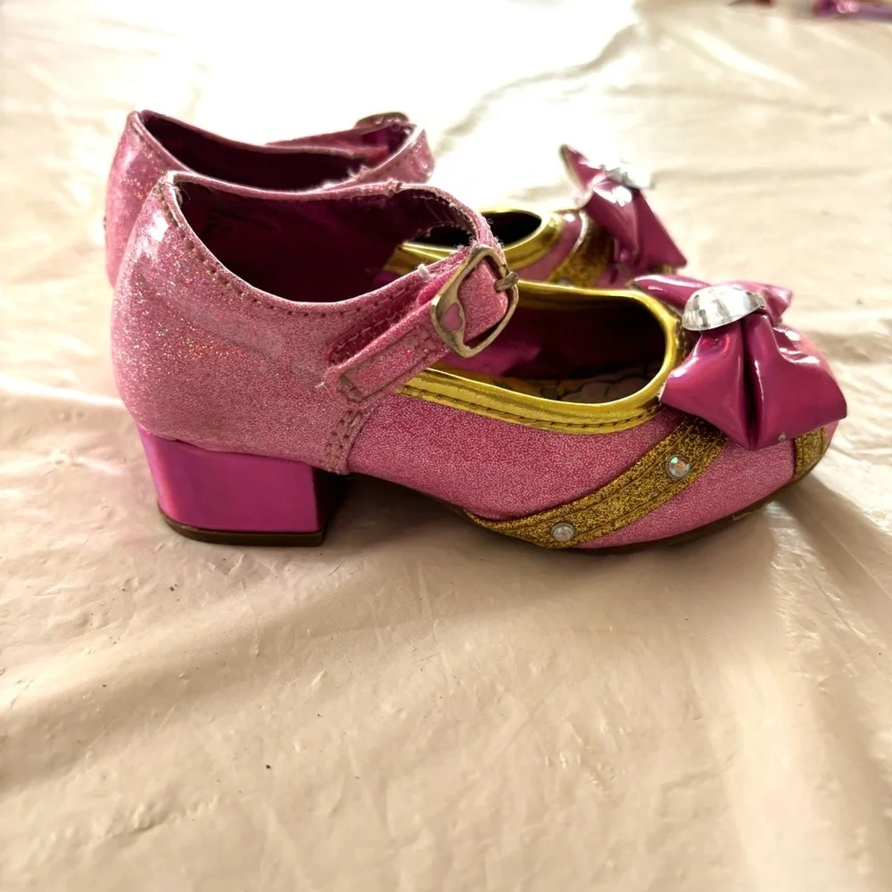Disney princess toddler girl dress up low heel shoes pink & gold SZ 7 Worn